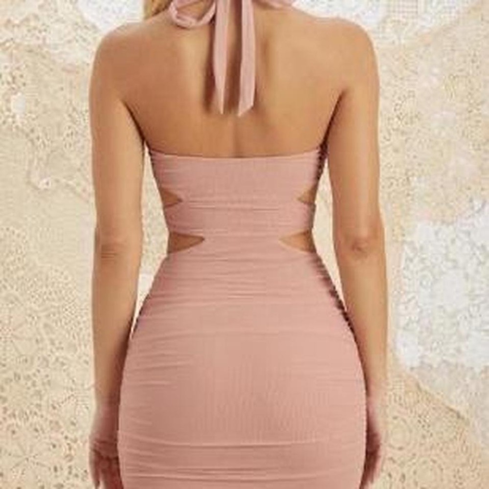 Oh Polly Rosa Cut Out Plunge Mini Dress in Blush Sz 6 - Picture 2 of 6